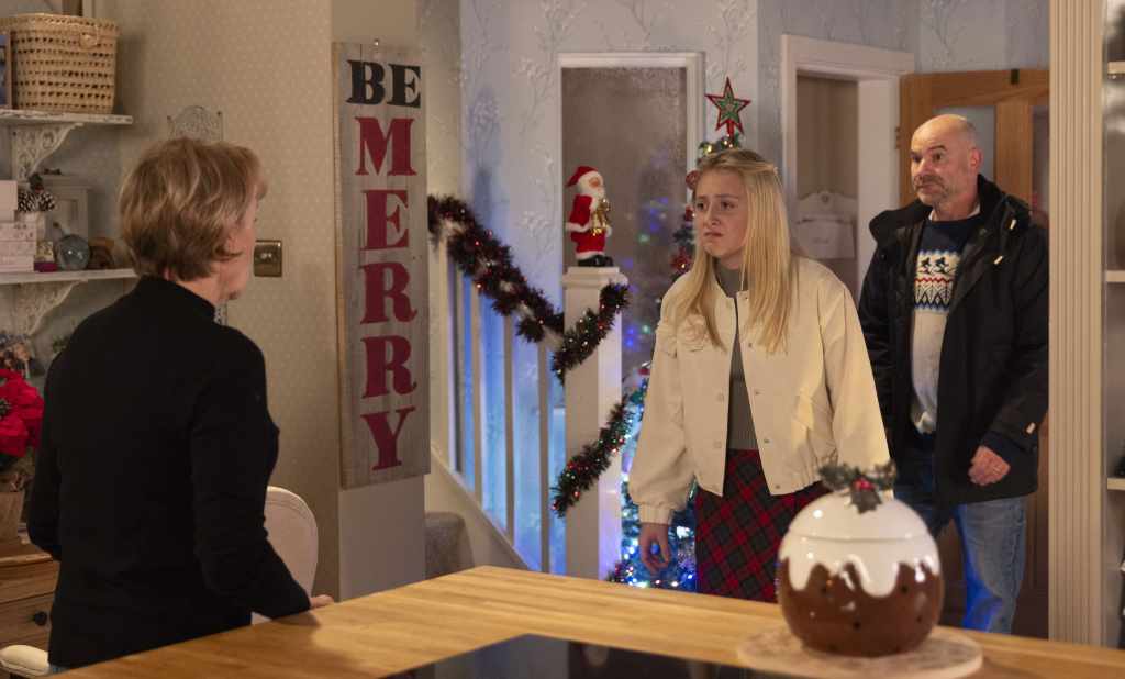 Joanie in Coronation Street with Sally and Tim