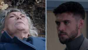 Kim Tate and Joe Tate in Emmerdale played by Claire King and Ned Porteous