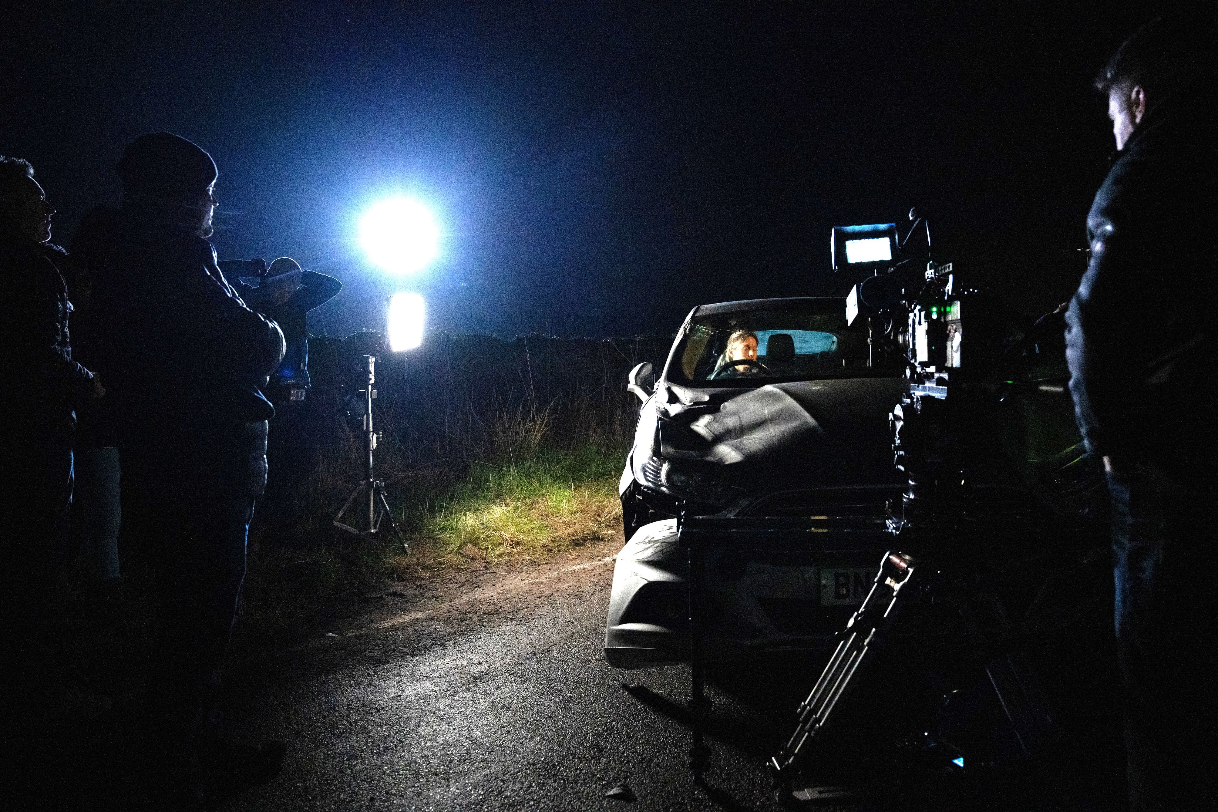 Corriedale BTS Image @ ITV A stunt dummy stands in for cast