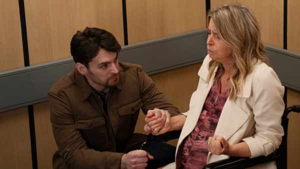 Mack and Ross are trapped in the lift with Charity on Emmerdale (Tuesday 21 April 2026)